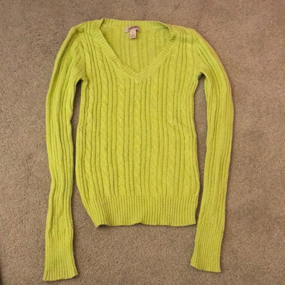 Lime Green V-Neck Sweater